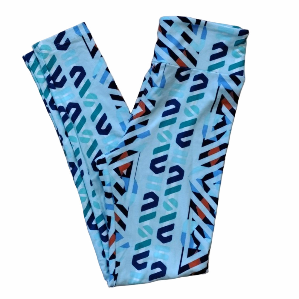 LuLaRoe OS Leggings NWOT – Blue & Teal Abstract Geometric Print